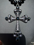 Black Beaded Cross Necklace