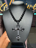 Black Beaded Cross Necklace