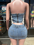 Exclusive Denim Zip Skirt Set