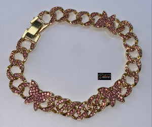 Butterfly Gold/Pink Cuban Anklet