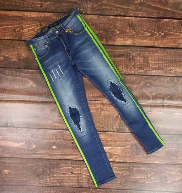 Men “Lime Green Striped” Jeans