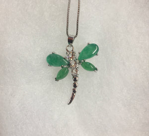 Jade Dragonfly Necklace(Silver)