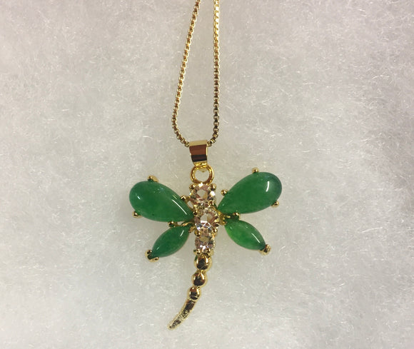 Jade Dragonfly Necklace(Gold)