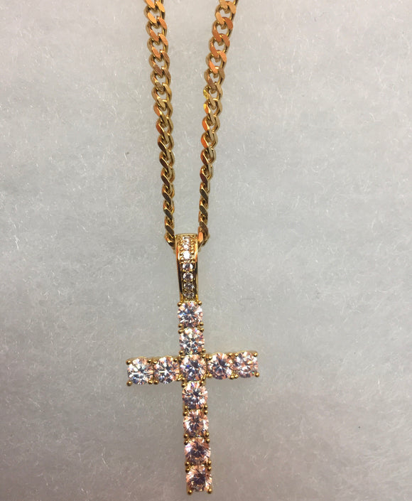 Icy Cross With Cuban Chain(Gold)